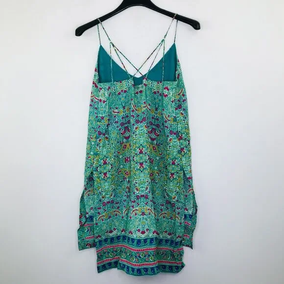 Maeve 0 Tank Top Tunic Green Floral Bohemian Strappy Longline Side Button AT27 - Picture 5 of 6